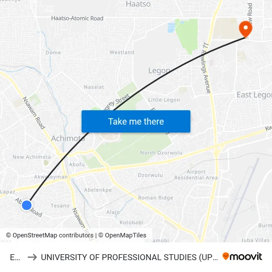 Eno to UNIVERSITY OF PROFESSIONAL STUDIES (UPSA) map