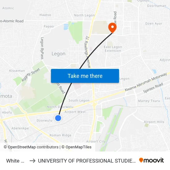 White Wall to UNIVERSITY OF PROFESSIONAL STUDIES (UPSA) map