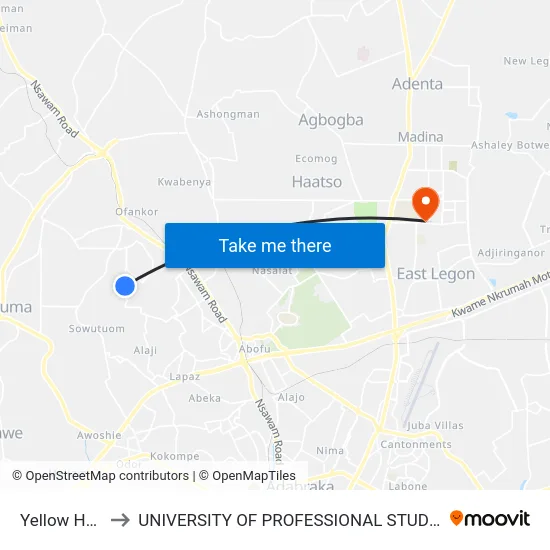 Yellow House to UNIVERSITY OF PROFESSIONAL STUDIES (UPSA) map