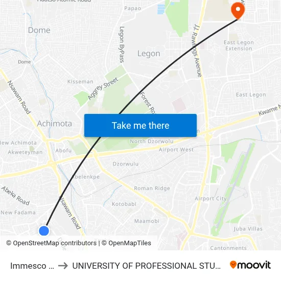 Immesco Rice to UNIVERSITY OF PROFESSIONAL STUDIES (UPSA) map