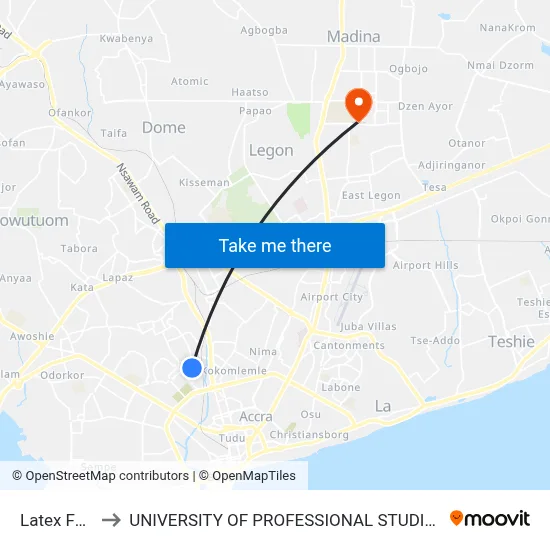 Latex Foam to UNIVERSITY OF PROFESSIONAL STUDIES (UPSA) map