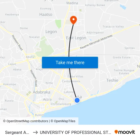 Sergeant Adjettey to UNIVERSITY OF PROFESSIONAL STUDIES (UPSA) map