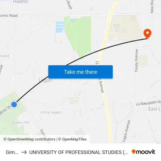 Gimpa to UNIVERSITY OF PROFESSIONAL STUDIES (UPSA) map