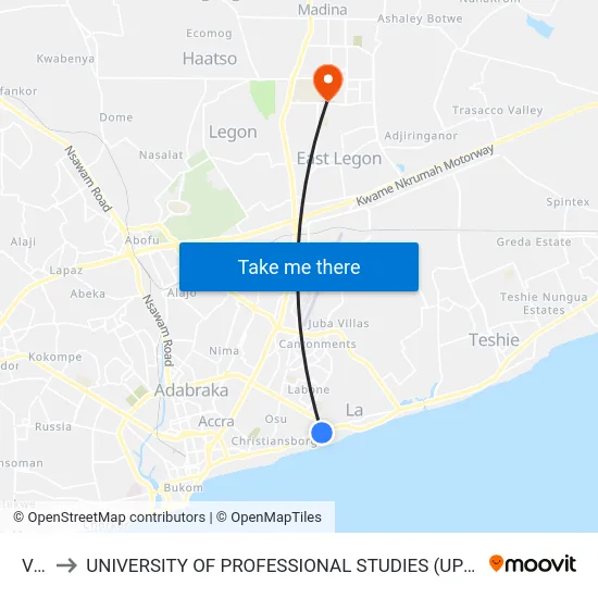 Vet to UNIVERSITY OF PROFESSIONAL STUDIES (UPSA) map