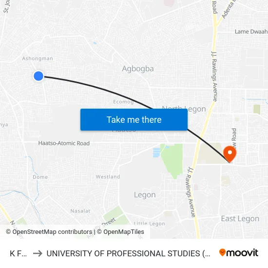 K Fori to UNIVERSITY OF PROFESSIONAL STUDIES (UPSA) map