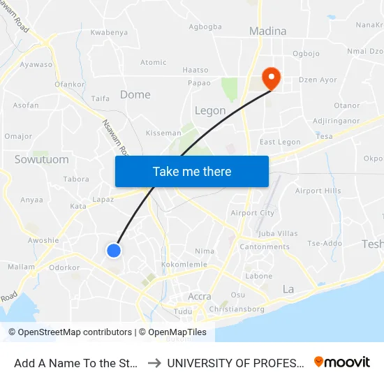 Add A Name To the Stop With Junglebus App to UNIVERSITY OF PROFESSIONAL STUDIES (UPSA) map