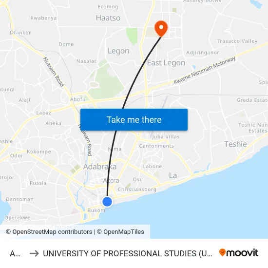 Ama to UNIVERSITY OF PROFESSIONAL STUDIES (UPSA) map