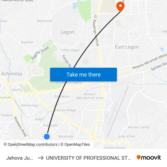 Jehova Junction to UNIVERSITY OF PROFESSIONAL STUDIES (UPSA) map