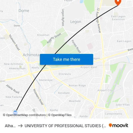 Alhadji to UNIVERSITY OF PROFESSIONAL STUDIES (UPSA) map