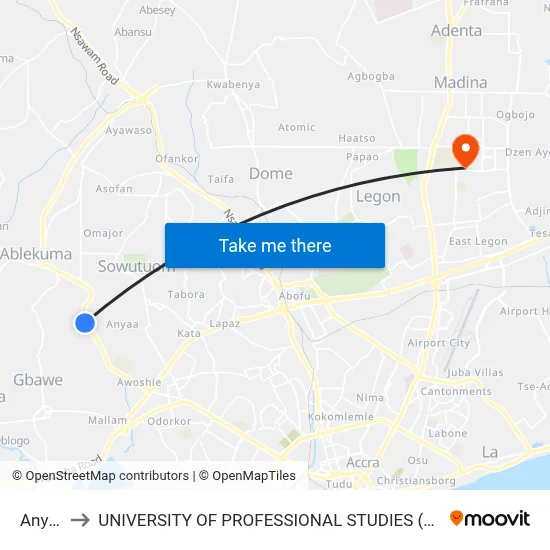 Anyah to UNIVERSITY OF PROFESSIONAL STUDIES (UPSA) map