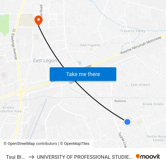 Tsui Bleoo to UNIVERSITY OF PROFESSIONAL STUDIES (UPSA) map