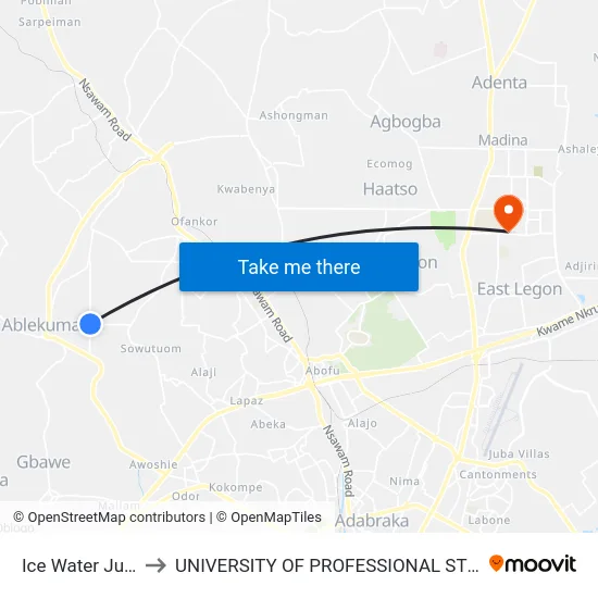 Ice Water Junction to UNIVERSITY OF PROFESSIONAL STUDIES (UPSA) map