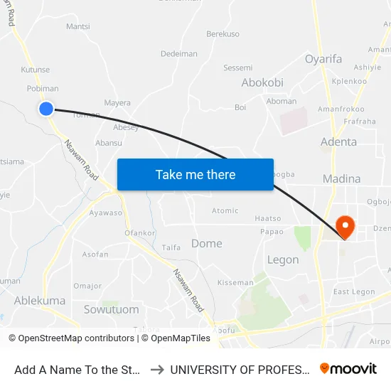 Add A Name To the Stop With Junglebus App to UNIVERSITY OF PROFESSIONAL STUDIES (UPSA) map