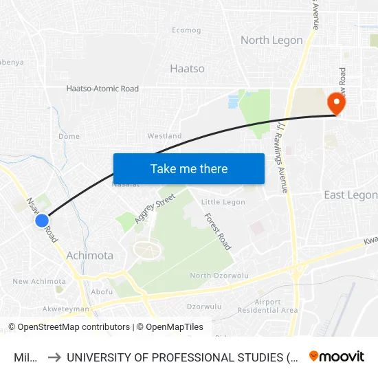 Mile 7 to UNIVERSITY OF PROFESSIONAL STUDIES (UPSA) map