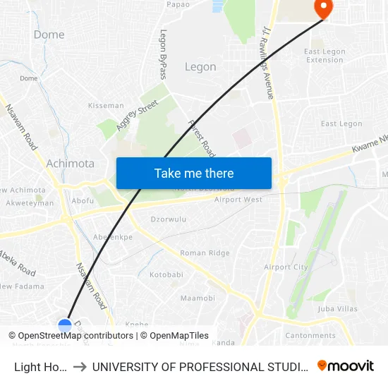 Light House to UNIVERSITY OF PROFESSIONAL STUDIES (UPSA) map