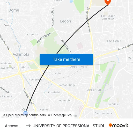 Access Bank to UNIVERSITY OF PROFESSIONAL STUDIES (UPSA) map