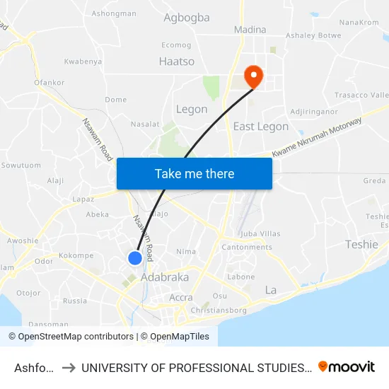Ashfoam to UNIVERSITY OF PROFESSIONAL STUDIES (UPSA) map