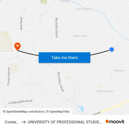 Container to UNIVERSITY OF PROFESSIONAL STUDIES (UPSA) map