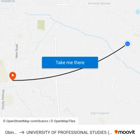 Obinim to UNIVERSITY OF PROFESSIONAL STUDIES (UPSA) map