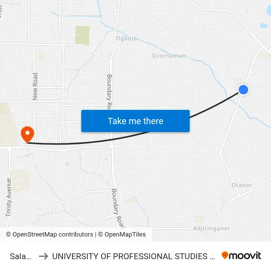 Salaam to UNIVERSITY OF PROFESSIONAL STUDIES (UPSA) map