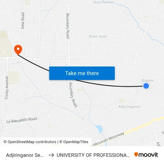 Adjiringanor Second Curve to UNIVERSITY OF PROFESSIONAL STUDIES (UPSA) map