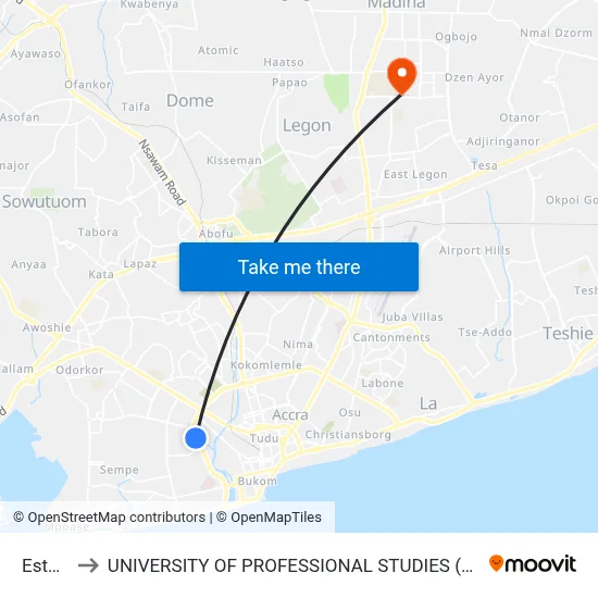 Estate to UNIVERSITY OF PROFESSIONAL STUDIES (UPSA) map