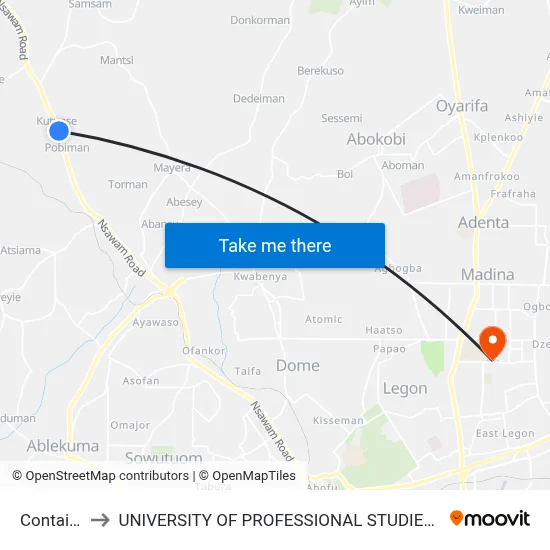 Container to UNIVERSITY OF PROFESSIONAL STUDIES (UPSA) map