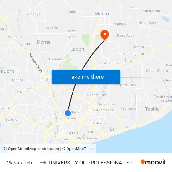 Masalaachi Nima to UNIVERSITY OF PROFESSIONAL STUDIES (UPSA) map