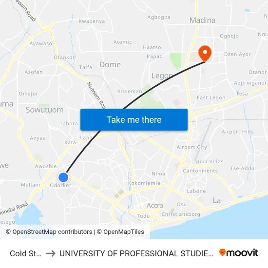 Cold Store to UNIVERSITY OF PROFESSIONAL STUDIES (UPSA) map