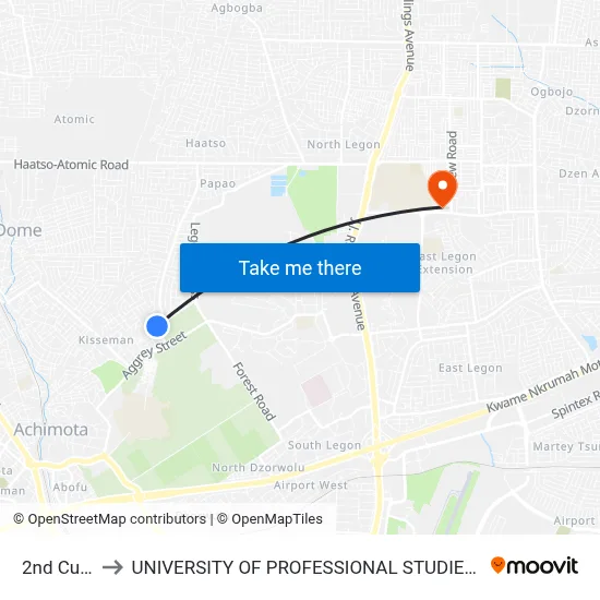 2nd Curve to UNIVERSITY OF PROFESSIONAL STUDIES (UPSA) map