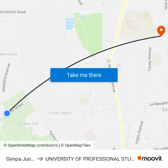 Gimpa Junction to UNIVERSITY OF PROFESSIONAL STUDIES (UPSA) map