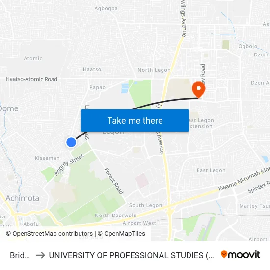 Bridge to UNIVERSITY OF PROFESSIONAL STUDIES (UPSA) map