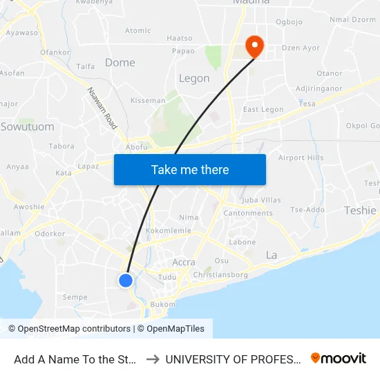 Add A Name To the Stop With Junglebus App to UNIVERSITY OF PROFESSIONAL STUDIES (UPSA) map