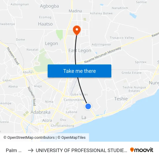 Palm Wine to UNIVERSITY OF PROFESSIONAL STUDIES (UPSA) map