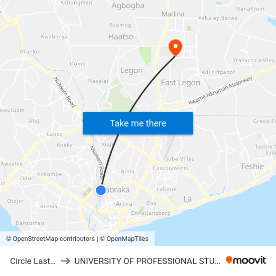 Circle Last Stop to UNIVERSITY OF PROFESSIONAL STUDIES (UPSA) map
