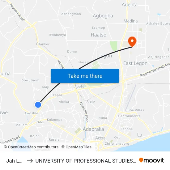 Jah Love to UNIVERSITY OF PROFESSIONAL STUDIES (UPSA) map