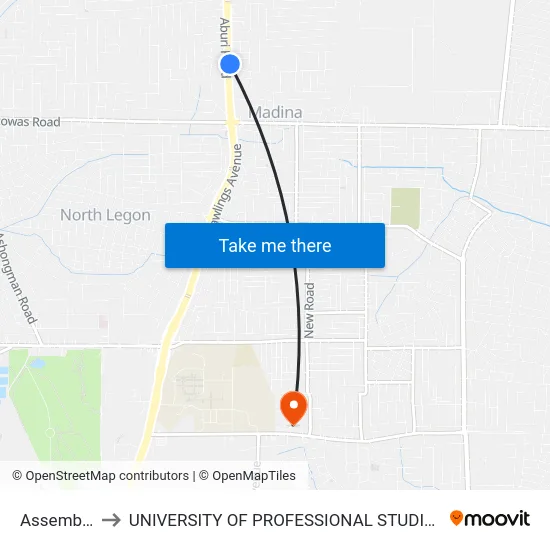 Assemblies to UNIVERSITY OF PROFESSIONAL STUDIES (UPSA) map