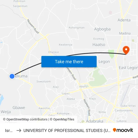 Israel to UNIVERSITY OF PROFESSIONAL STUDIES (UPSA) map