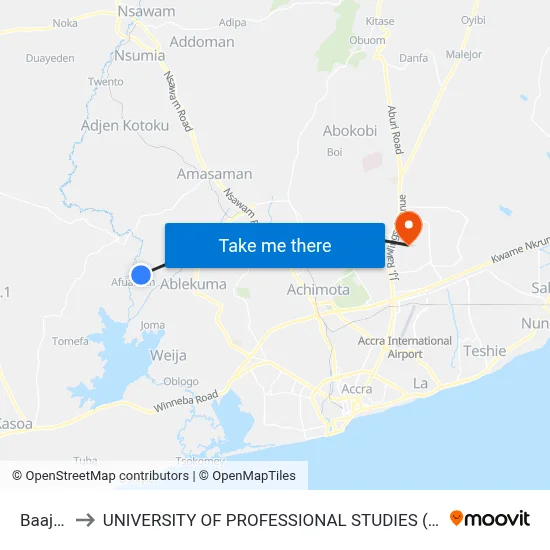 Baajoo to UNIVERSITY OF PROFESSIONAL STUDIES (UPSA) map