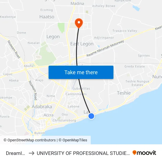 Dreamland to UNIVERSITY OF PROFESSIONAL STUDIES (UPSA) map