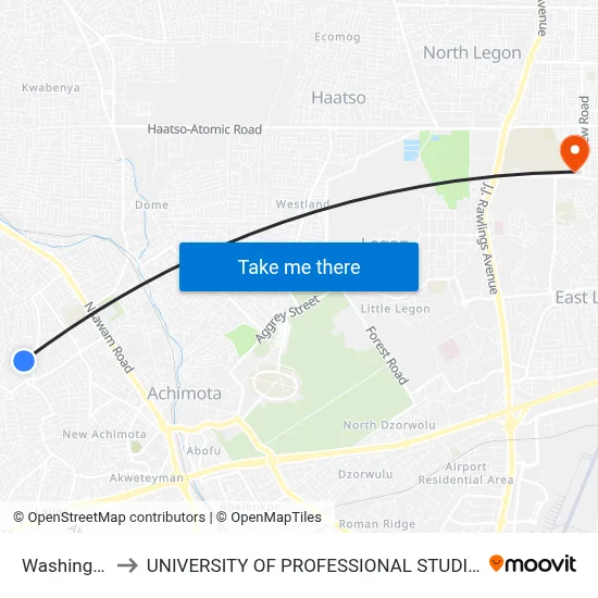 Washing Bay to UNIVERSITY OF PROFESSIONAL STUDIES (UPSA) map