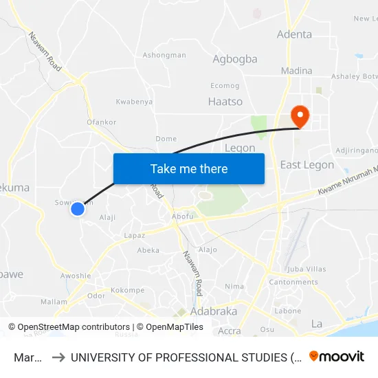 Market to UNIVERSITY OF PROFESSIONAL STUDIES (UPSA) map