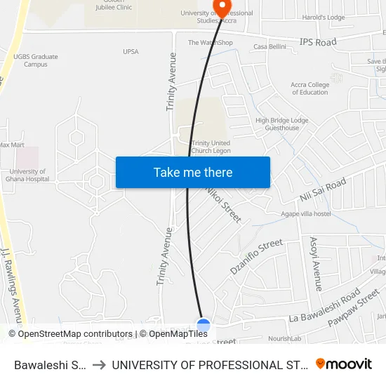Bawaleshi Second to UNIVERSITY OF PROFESSIONAL STUDIES (UPSA) map