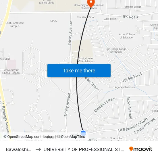 Bawaleshie First to UNIVERSITY OF PROFESSIONAL STUDIES (UPSA) map