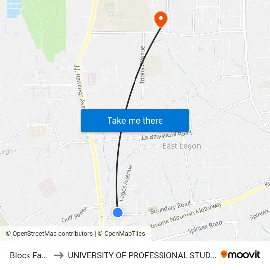 Block Factory to UNIVERSITY OF PROFESSIONAL STUDIES (UPSA) map