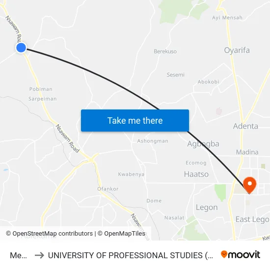 Medie to UNIVERSITY OF PROFESSIONAL STUDIES (UPSA) map