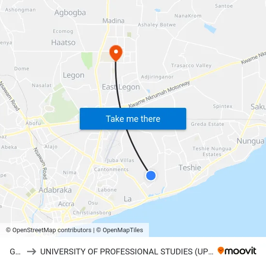 Goil to UNIVERSITY OF PROFESSIONAL STUDIES (UPSA) map