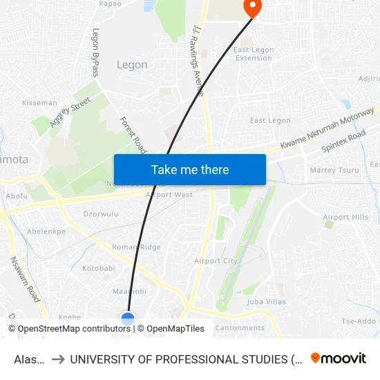 Alaska to UNIVERSITY OF PROFESSIONAL STUDIES (UPSA) map