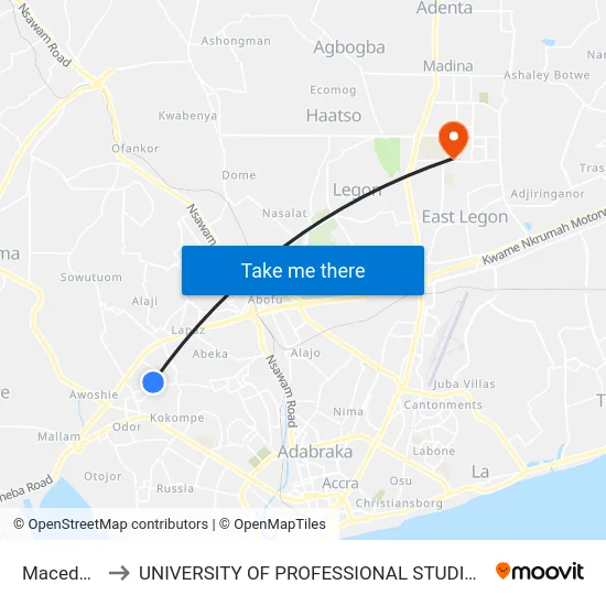 Macedonia to UNIVERSITY OF PROFESSIONAL STUDIES (UPSA) map