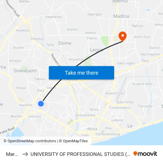 Market to UNIVERSITY OF PROFESSIONAL STUDIES (UPSA) map